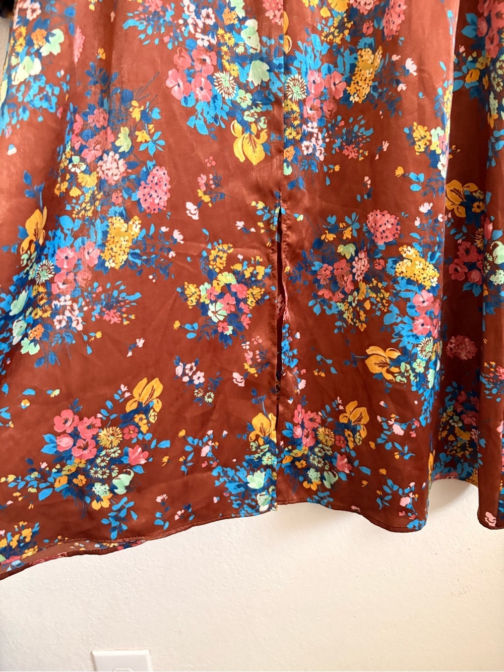 Zara Basic Floral Brown Midi Dress with Tie Neck size S - Picture 3 of 10